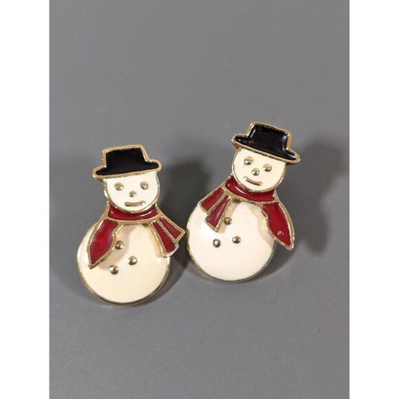 Vintage Avon Christmas Snowman Earrings Articulated Pierced Winter - Picture 2 of 7